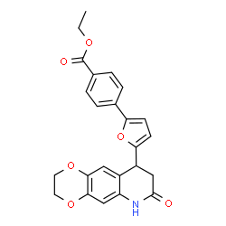 ChemSpider 2D Image | Ethyl 4-[5-(7-oxo-2,3,6,7,8,9-hexahydro[1,4]dioxino[2,3-g]quinolin-9-yl)-2-furyl]benzoate | C24H21NO6