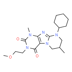 ChemSpider 2D Image | 9-Cyclohexyl-3-(2-methoxyethyl)-1,7-dimethyl-6,7,8,9-tetrahydropyrimido[2,1-f]purine-2,4(1H,3H)-dione | C19H29N5O3