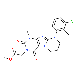 ChemSpider 2D Image | Methyl [9-(3-chloro-2-methylphenyl)-1-methyl-2,4-dioxo-1,4,6,7,8,9-hexahydropyrimido[2,1-f]purin-3(2H)-yl]acetate | C19H20ClN5O4