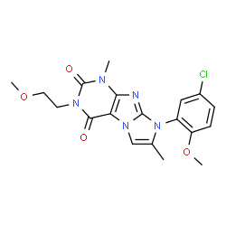 ChemSpider 2D Image | 8-(5-Chloro-2-methoxyphenyl)-3-(2-methoxyethyl)-1,7-dimethyl-1H-imidazo[2,1-f]purine-2,4(3H,8H)-dione | C19H20ClN5O4