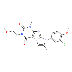 ChemSpider 2D Image | 8-(3-Chloro-4-methoxyphenyl)-3-(2-methoxyethyl)-1,7-dimethyl-1H-imidazo[2,1-f]purine-2,4(3H,8H)-dione | C19H20ClN5O4