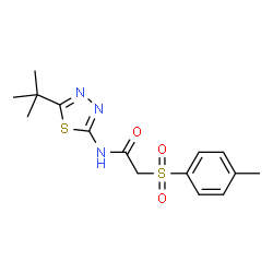 ChemSpider 2D Image | 2-[(4-Methylphenyl)sulfonyl]-N-[5-(2-methyl-2-propanyl)-1,3,4-thiadiazol-2-yl]acetamide | C15H19N3O3S2