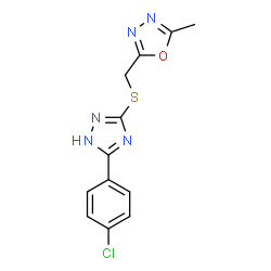 ChemSpider 2D Image | 2-({[5-(4-Chlorophenyl)-1H-1,2,4-triazol-3-yl]sulfanyl}methyl)-5-methyl-1,3,4-oxadiazole | C12H10ClN5OS