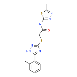 ChemSpider 2D Image | acetamide, 2-[[5-(2-methylphenyl)-4H-1,2,4-triazol-3-yl]thio]-N-(5-methyl-1,3,4-thiadiazol-2-yl)- | C14H14N6OS2