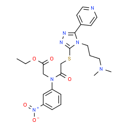 ChemSpider 2D Image | Ethyl N-[({4-[3-(dimethylamino)propyl]-5-(4-pyridinyl)-4H-1,2,4-triazol-3-yl}sulfanyl)acetyl]-N-(3-nitrophenyl)glycinate | C24H29N7O5S