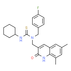 ChemSpider 2D Image | 3-Cyclohexyl-1-[(6,8-dimethyl-2-oxo-1,2-dihydro-3-quinolinyl)methyl]-1-(4-fluorobenzyl)thiourea | C26H30FN3OS