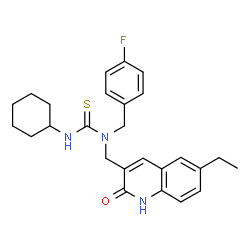 ChemSpider 2D Image | 3-Cyclohexyl-1-[(6-ethyl-2-oxo-1,2-dihydro-3-quinolinyl)methyl]-1-(4-fluorobenzyl)thiourea | C26H30FN3OS