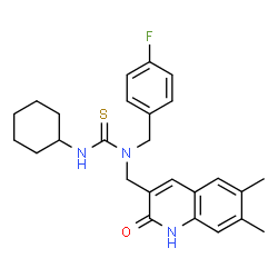ChemSpider 2D Image | 3-Cyclohexyl-1-[(6,7-dimethyl-2-oxo-1,2-dihydro-3-quinolinyl)methyl]-1-(4-fluorobenzyl)thiourea | C26H30FN3OS