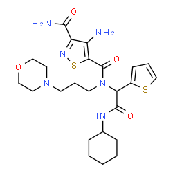 ChemSpider 2D Image | 4-Amino-N~5~-[2-(cyclohexylamino)-2-oxo-1-(2-thienyl)ethyl]-N~5~-[3-(4-morpholinyl)propyl]-1,2-thiazole-3,5-dicarboxamide | C24H34N6O4S2