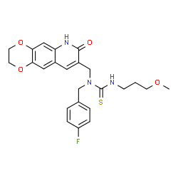 ChemSpider 2D Image | 1-(4-Fluorobenzyl)-3-(3-methoxypropyl)-1-[(7-oxo-2,3,6,7-tetrahydro[1,4]dioxino[2,3-g]quinolin-8-yl)methyl]thiourea | C24H26FN3O4S