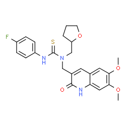 ChemSpider 2D Image | 1-[(6,7-Dimethoxy-2-oxo-1,2-dihydro-3-quinolinyl)methyl]-3-(4-fluorophenyl)-1-(tetrahydro-2-furanylmethyl)thiourea | C24H26FN3O4S