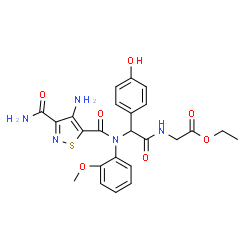 ChemSpider 2D Image | Ethyl N-[{[(4-amino-3-carbamoyl-1,2-thiazol-5-yl)carbonyl](2-methoxyphenyl)amino}(4-hydroxyphenyl)acetyl]glycinate | C24H25N5O7S