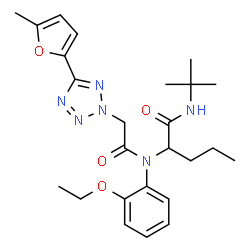 ChemSpider 2D Image | N~2~-(2-Ethoxyphenyl)-N~2~-{[5-(5-methyl-2-furyl)-2H-tetrazol-2-yl]acetyl}-N-(2-methyl-2-propanyl)norvalinamide | C25H34N6O4