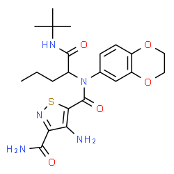 ChemSpider 2D Image | 4-Amino-N~5~-(2,3-dihydro-1,4-benzodioxin-6-yl)-N~5~-{1-[(2-methyl-2-propanyl)amino]-1-oxo-2-pentanyl}-1,2-thiazole-3,5-dicarboxamide | C22H29N5O5S