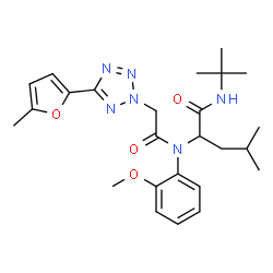 ChemSpider 2D Image | N~2~-(2-Methoxyphenyl)-N~2~-{[5-(5-methyl-2-furyl)-2H-tetrazol-2-yl]acetyl}-N-(2-methyl-2-propanyl)leucinamide | C25H34N6O4