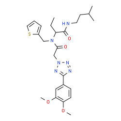 ChemSpider 2D Image | 2-[{[5-(3,4-Dimethoxyphenyl)-2H-tetrazol-2-yl]acetyl}(2-thienylmethyl)amino]-N-(3-methylbutyl)butanamide | C25H34N6O4S