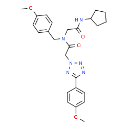 ChemSpider 2D Image | N-Cyclopentyl-N~2~-(4-methoxybenzyl)-N~2~-{[5-(4-methoxyphenyl)-2H-tetrazol-2-yl]acetyl}glycinamide | C25H30N6O4