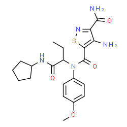 ChemSpider 2D Image | 4-Amino-N~5~-[1-(cyclopentylamino)-1-oxo-2-butanyl]-N~5~-(4-methoxyphenyl)-1,2-thiazole-3,5-dicarboxamide | C21H27N5O4S