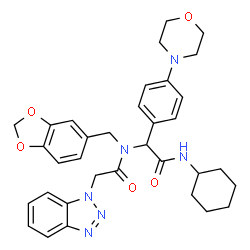 ChemSpider 2D Image | N-(1,3-Benzodioxol-5-ylmethyl)-2-(1H-benzotriazol-1-yl)-N-{2-(cyclohexylamino)-1-[4-(4-morpholinyl)phenyl]-2-oxoethyl}acetamide | C34H38N6O5