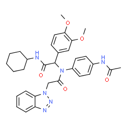 ChemSpider 2D Image | N-(4-Acetamidophenyl)-2-(1H-benzotriazol-1-yl)-N-[2-(cyclohexylamino)-1-(3,4-dimethoxyphenyl)-2-oxoethyl]acetamide | C32H36N6O5