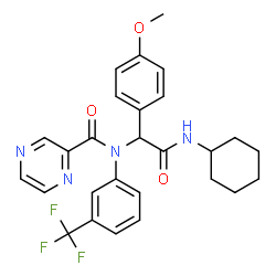ChemSpider 2D Image | N-[2-(Cyclohexylamino)-1-(4-methoxyphenyl)-2-oxoethyl]-N-[3-(trifluoromethyl)phenyl]-2-pyrazinecarboxamide | C27H27F3N4O3
