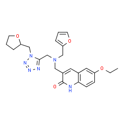 ChemSpider 2D Image | 6-Ethoxy-3-{[(2-furylmethyl){[1-(tetrahydro-2-furanylmethyl)-1H-tetrazol-5-yl]methyl}amino]methyl}-2(1H)-quinolinone | C24H28N6O4