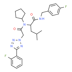 ChemSpider 2D Image | N~2~-Cyclopentyl-N-(4-fluorobenzyl)-N~2~-{[5-(2-fluorophenyl)-2H-tetrazol-2-yl]acetyl}leucinamide | C27H32F2N6O2