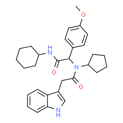 ChemSpider 2D Image | N-[2-(Cyclohexylamino)-1-(4-methoxyphenyl)-2-oxoethyl]-N-cyclopentyl-2-(1H-indol-3-yl)acetamide | C30H37N3O3