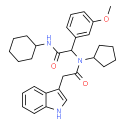 ChemSpider 2D Image | N-[2-(Cyclohexylamino)-1-(3-methoxyphenyl)-2-oxoethyl]-N-cyclopentyl-2-(1H-indol-3-yl)acetamide | C30H37N3O3