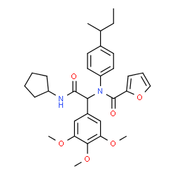 ChemSpider 2D Image | N-(4-sec-Butylphenyl)-N-[2-(cyclopentylamino)-2-oxo-1-(3,4,5-trimethoxyphenyl)ethyl]-2-furamide | C31H38N2O6