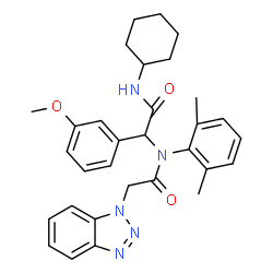 ChemSpider 2D Image | 2-(1H-Benzotriazol-1-yl)-N-[2-(cyclohexylamino)-1-(3-methoxyphenyl)-2-oxoethyl]-N-(2,6-dimethylphenyl)acetamide | C31H35N5O3