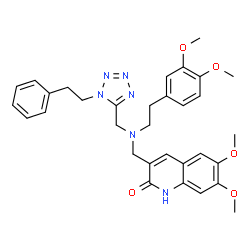 ChemSpider 2D Image | 3-[([2-(3,4-Dimethoxyphenyl)ethyl]{[1-(2-phenylethyl)-1H-tetrazol-5-yl]methyl}amino)methyl]-6,7-dimethoxy-2(1H)-quinolinone | C32H36N6O5