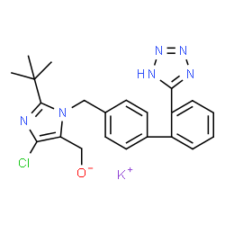 ChemSpider 2D Image | Potassium (2-tert-butyl-4-chloro-1-{[2'-(1H-tetrazol-5-yl)biphenyl-4-yl]methyl}-1H-imidazol-5-yl)methanolate | C22H22ClKN6O