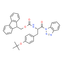 ChemSpider 2D Image | 9H-Fluoren-9-ylmethyl [(2S)-1-(1H-benzotriazol-1-yl)-3-(4-tert-butoxyphenyl)-1-oxopropan-2-yl]carbamate | C34H32N4O4