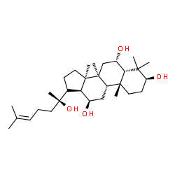 ChemSpider 2D Image | (3beta,5beta,6alpha,8alpha,9beta,12beta,13alpha,17xi,20R)-Dammar-24-ene-3,6,12,20-tetrol | C30H52O4