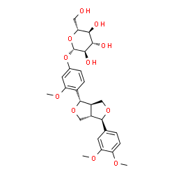 ChemSpider 2D Image | 4-[(1S,3aS,4R,6aR)-4-(3,4-Dimethoxyphenyl)tetrahydro-1H,3H-furo[3,4-c]furan-1-yl]-3-methoxyphenyl beta-D-glucopyranoside | C27H34O11