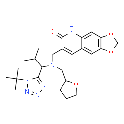 ChemSpider 2D Image | 7-{[{2-Methyl-1-[1-(2-methyl-2-propanyl)-1H-tetrazol-5-yl]propyl}(tetrahydro-2-furanylmethyl)amino]methyl}[1,3]dioxolo[4,5-g]quinolin-6(5H)-one | C25H34N6O4