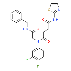 ChemSpider 2D Image | N-[2-(Benzylamino)-2-oxoethyl]-N-(3-chloro-4-fluorophenyl)-N'-(1,3-thiazol-2-yl)succinamide | C22H20ClFN4O3S