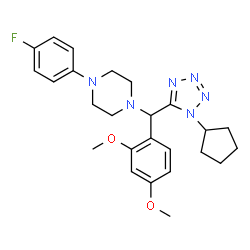 ChemSpider 2D Image | 1-[(1-Cyclopentyl-1H-tetrazol-5-yl)(2,4-dimethoxyphenyl)methyl]-4-(4-fluorophenyl)piperazine | C25H31FN6O2