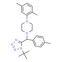 ChemSpider 2D Image | 1-(2,5-Dimethylphenyl)-4-{(4-methylphenyl)[1-(2-methyl-2-propanyl)-1H-tetrazol-5-yl]methyl}piperazine | C25H34N6