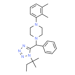 ChemSpider 2D Image | 1-(2,3-Dimethylphenyl)-4-{[1-(2-methyl-2-butanyl)-1H-tetrazol-5-yl](phenyl)methyl}piperazine | C25H34N6