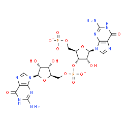 ChemSpider 2D Image | [(2R,3S,4R,5R)-5-(2-Amino-6-oxo-1,6-dihydro-9H-purin-9-yl)-3,4-dihydroxytetrahydro-2-furanyl]methyl (2R,3S,4R,5R)-5-(2-amino-6-oxo-1,6-dihydro-9H-purin-9-yl)-4-hydroxy-2-[(phosphonatooxy)methyl]tetrah
ydro-3-furanyl phosphate | C20H23N10O15P2