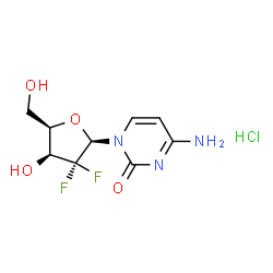 ChemSpider 2D Image | 4-Amino-1-(2-deoxy-2,2-difluoro-beta-D-threo-pentofuranosyl)-2(1H)-pyrimidinone hydrochloride (1:1) | C9H12ClF2N3O4