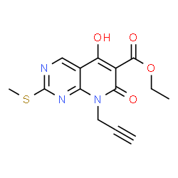 ChemSpider 2D Image | Ethyl 5-hydroxy-2-(methylsulfanyl)-7-oxo-8-(2-propyn-1-yl)-7,8-dihydropyrido[2,3-d]pyrimidine-6-carboxylate | C14H13N3O4S