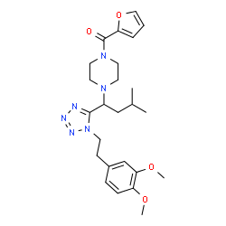 ChemSpider 2D Image | [4-(1-{1-[2-(3,4-Dimethoxyphenyl)ethyl]-1H-tetrazol-5-yl}-3-methylbutyl)-1-piperazinyl](2-furyl)methanone | C25H34N6O4
