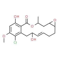 ChemSpider 2D Image | (4E)-8-Chloro-6,11-dihydroxy-9-methoxy-14-methyl-1a,2,3,6,7,14,15,15a-octahydro-12H-oxireno[e][2]benzoxacyclotetradecin-12-one | C19H23ClO6