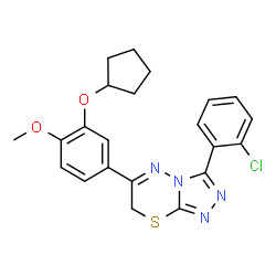 ChemSpider 2D Image | 3-(2-chlorophenyl)-6-(3-cyclopentyloxy-4-methoxyphenyl)-7H-[1,2,4]triazolo[3,4-b][1,3,4]thiadiazine | C22H21ClN4O2S