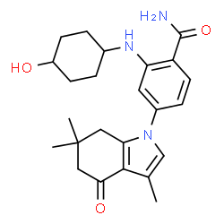 ChemSpider 2D Image | 2-[(4-Hydroxycyclohexyl)amino]-4-(3,6,6-trimethyl-4-oxo-4,5,6,7-tetrahydro-1H-indol-1-yl)benzamide | C24H31N3O3