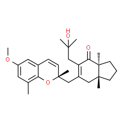ChemSpider 2D Image | (3aS,7aR)-5-(2-Hydroxy-2-methylpropyl)-6-{[(2S)-6-methoxy-2,8-dimethyl-2H-chromen-2-yl]methyl}-3a,7a-dimethyl-1,2,3,3a,7,7a-hexahydro-4H-inden-4-one | C28H38O4