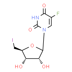 ChemSpider 2D Image | 1-(5-Deoxy-5-iodo-D-ribofuranosyl)-5-fluoro-2,4(1H,3H)-pyrimidinedione | C9H10FIN2O5